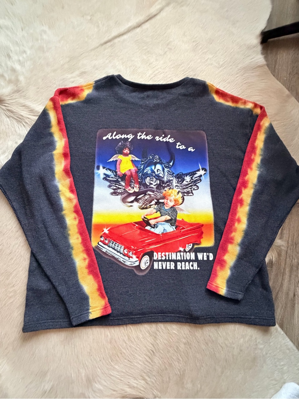 Boys Lie Dark Gray Long-Sleeve Thermal Top with Red & Yellow Tie-Dye Trim - Picture 4 of 5